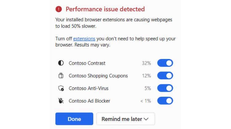 Edge misst Performance von Browser Extensions